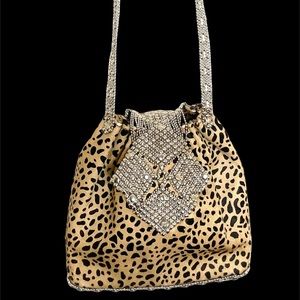 Sergio Gutierrez Liquid Metal Leopard Calf Hair Crossbody Handbag.
